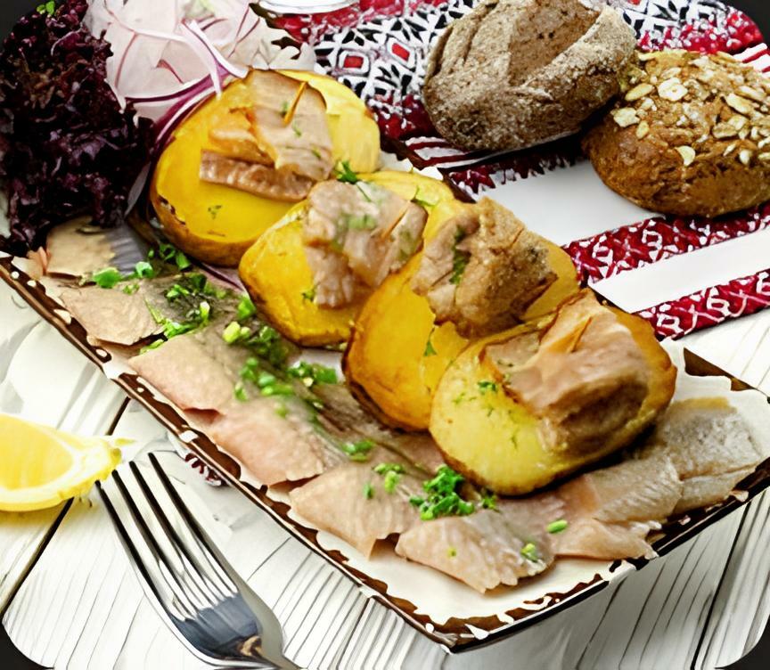 Сельд домашнего посола с луком и картофелем Сельд домашнего посола с луком и картофелем